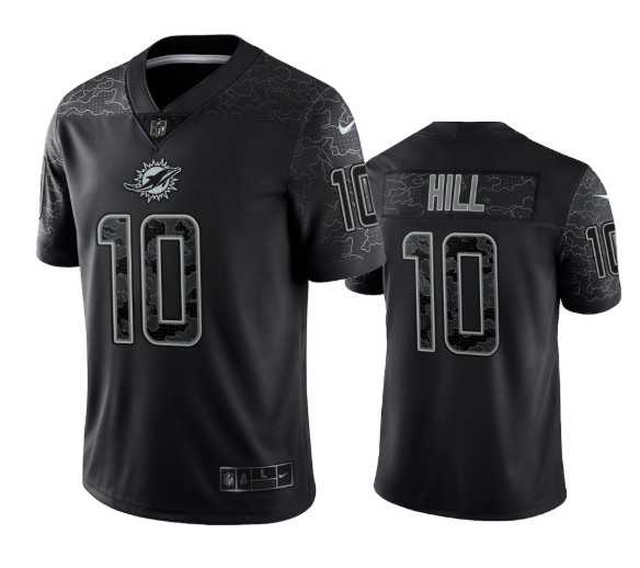 Mens Miami Dolphins #10 Tyreek Hill Black Reflective Limited Stitched Football Jersey->miami dolphins->NFL Jersey
